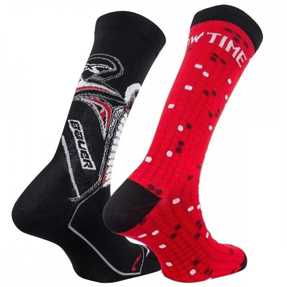 2 Pk Bauer Novelty Socks Small 2-4.5 Youth Mid-Calf Light Compression Ice Hockey